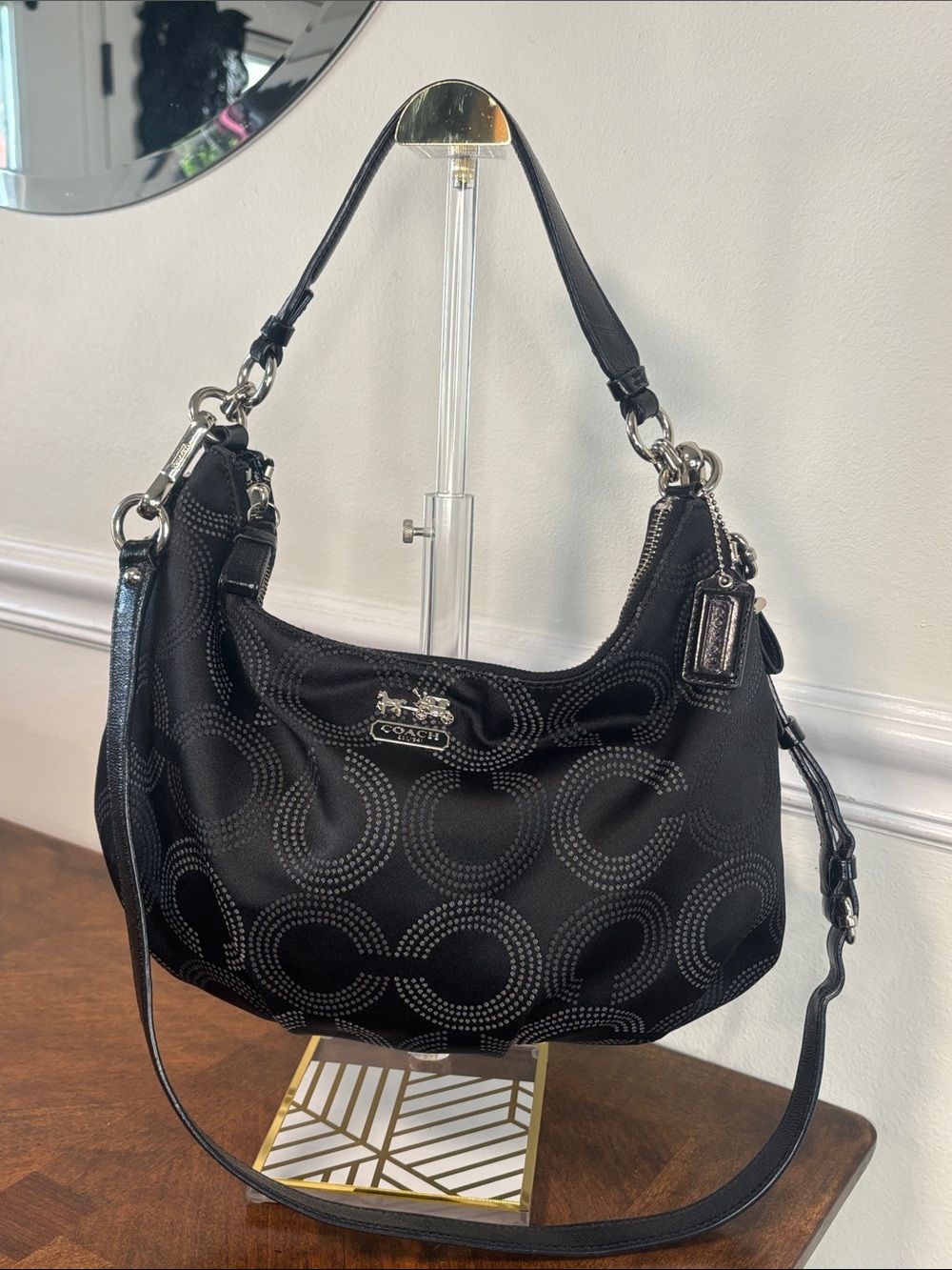Coach Madison Dotted Op Art Black Signature Hobo Bag w/crossbody strap - Picture 2 of 16